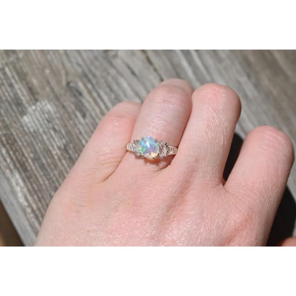 Engagement ring crystal wedding ring, Ethiopian opal  sterling silver size 3 4 5 - Picture 8 of 8